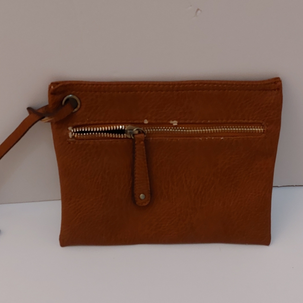 Saddle Brown Pouch With Front Zipper Closure + Tie Tab To Attach It To Any Bag